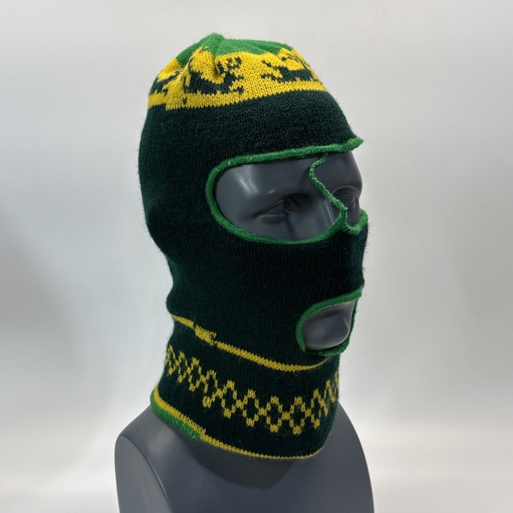 Vintage Face Mask Balaclava Green Patterned Knit Winter Hunting Deer Mask 3 Hole